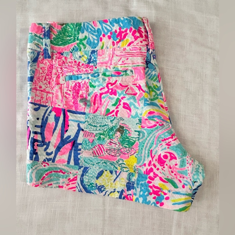 Lilly Pulitzer Blue and Pink Bermuda Shorts Vibrant Tropical Style - Picture 4 of 8